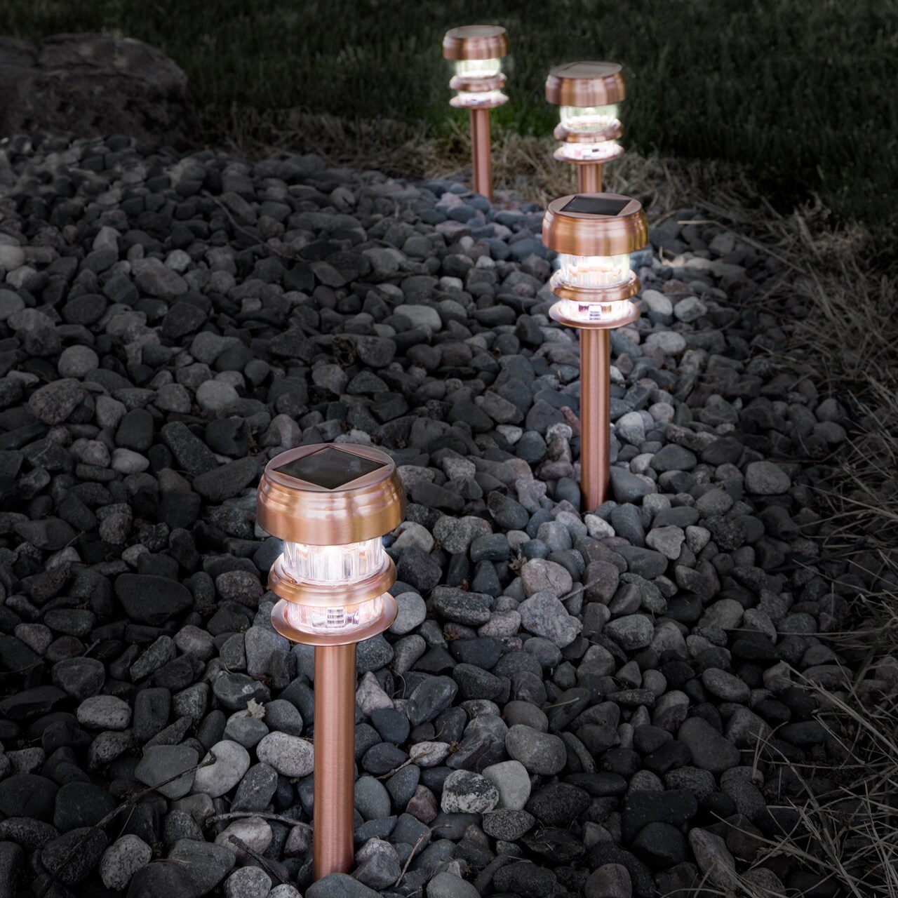 Pure Garden Copper Solar Path Lights Set Of 4 Led Weather Resistant 11 Inch